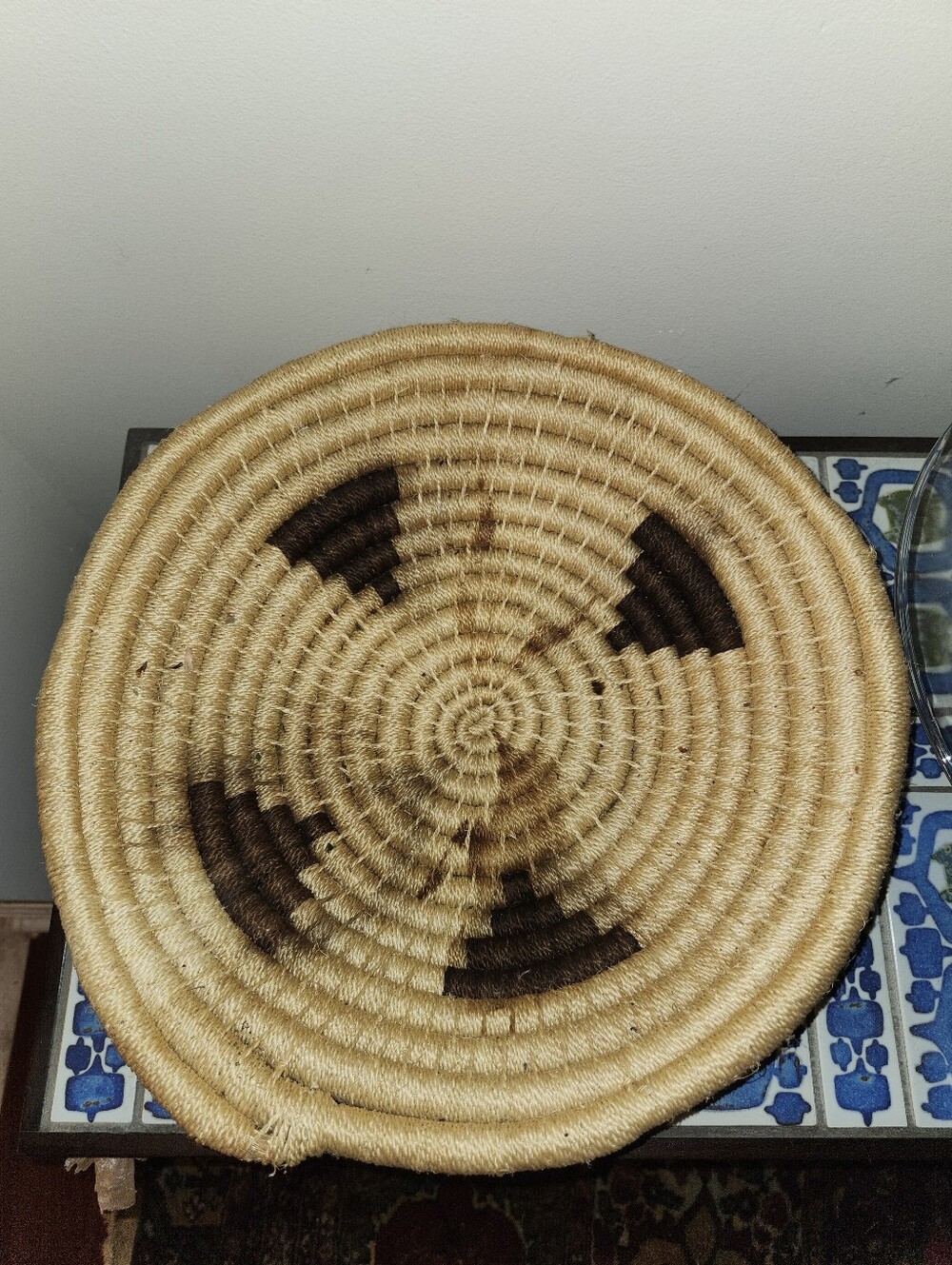 Handwoven Natural and Dark Brown Round Decorative Basket